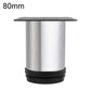 Brushed stainless steel furniture support leg, 80mm height, black rubber base