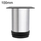 Brushed stainless steel furniture support leg, 100mm height, black rubber base