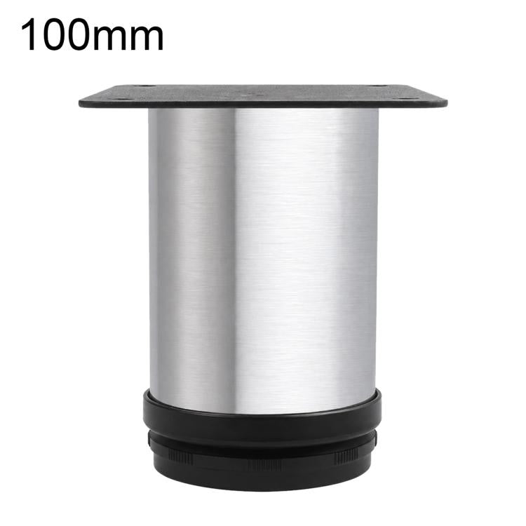 Brushed stainless steel furniture support leg, 100mm height, black rubber base