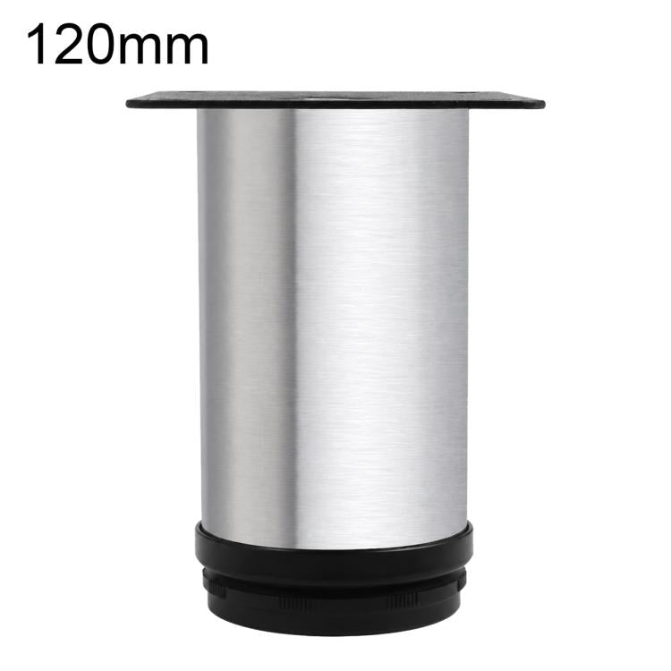 Brushed stainless steel furniture support leg, 120mm height, black rubber base