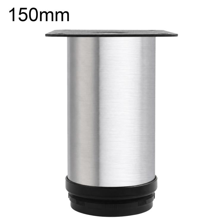 Brushed stainless steel furniture support leg, 150mm height, black rubber base