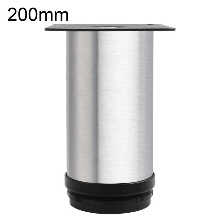 Brushed stainless steel furniture support leg, 200mm height, black rubber base