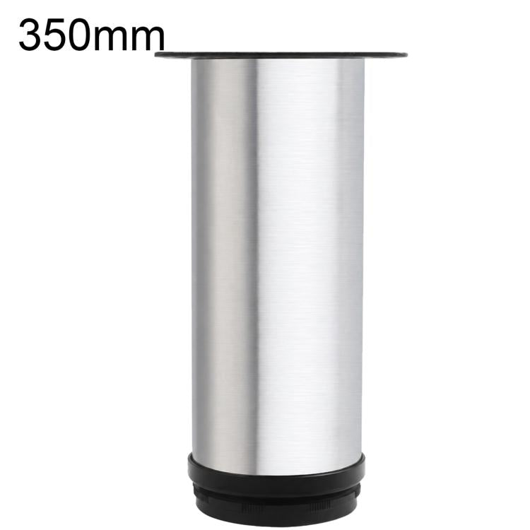 Brushed stainless steel furniture support leg, 350mm height, black rubber base