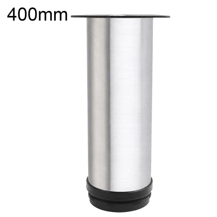 Brushed stainless steel furniture support leg, 400mm tall with black base ring