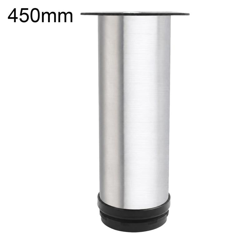 Brushed stainless steel furniture support leg, 450mm tall with black base ring