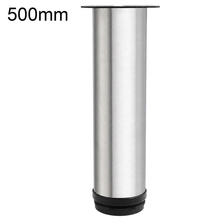 Brushed stainless steel furniture support leg, 500mm tall with black base ring