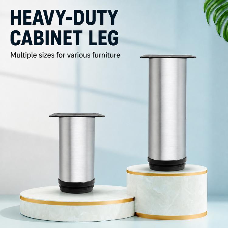 Stainless steel cabinet leg set with black base rings and round end feet