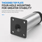 Stainless steel furniture leg with four-hole top mounting plate and black coupling ring