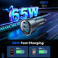 Dark 65W car charger with blue-lit multi-port connectors