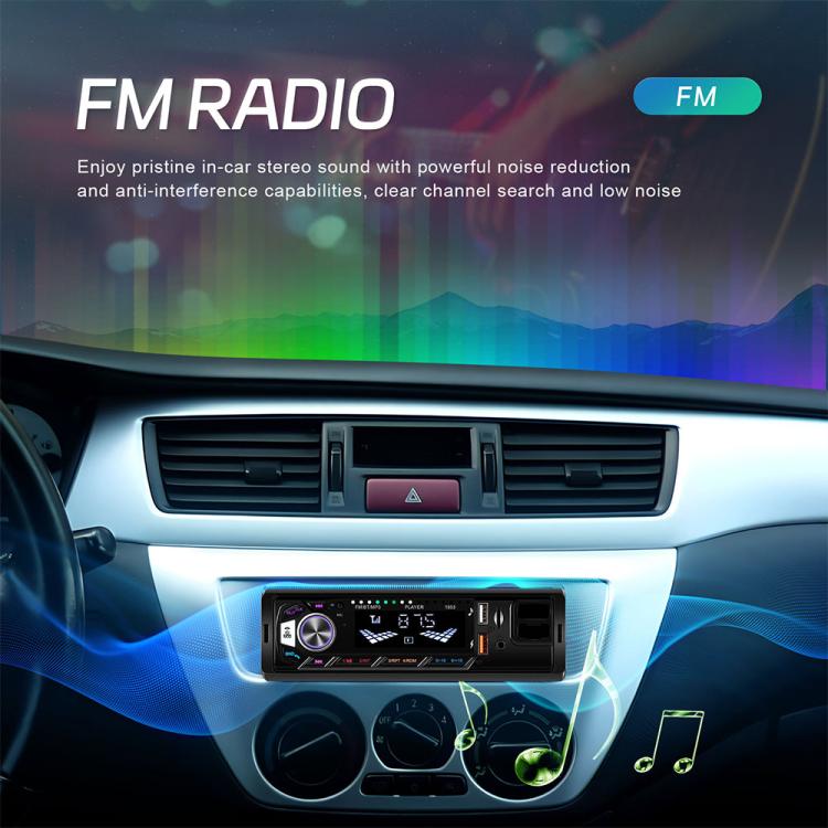 Single-DIN car MP3 player with FM radio controls and display on the front panel