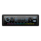 Single-DIN car stereo receiver with preset buttons, colorful equalizer display, dual USB