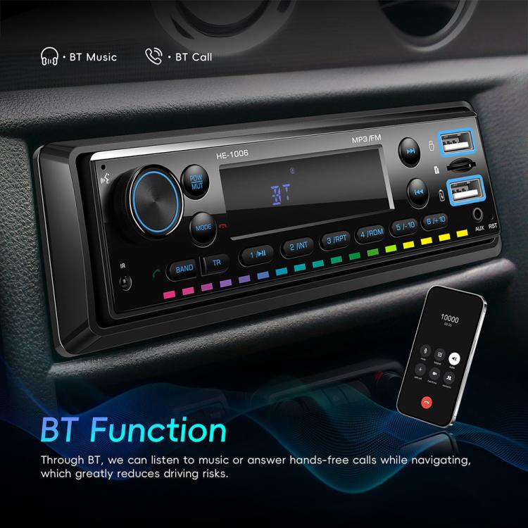 Single-DIN car audio Bluetooth MP3 player with touchscreen display and dual USB
