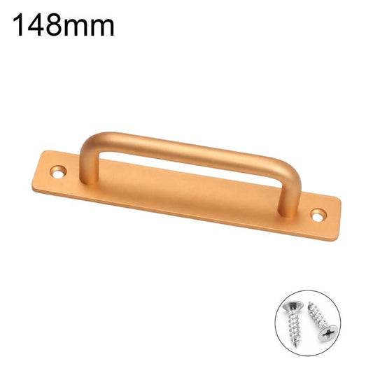 Gold cabinet pull handle, 148mm, with mounting screws and base plate