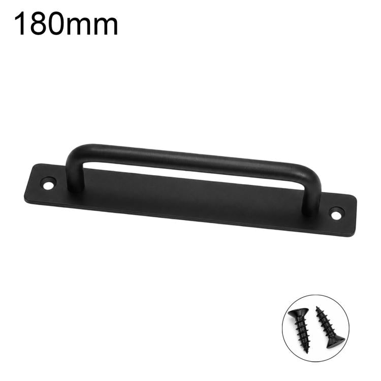 Black cabinet pull handle, 180mm, with mounting screws and base plate