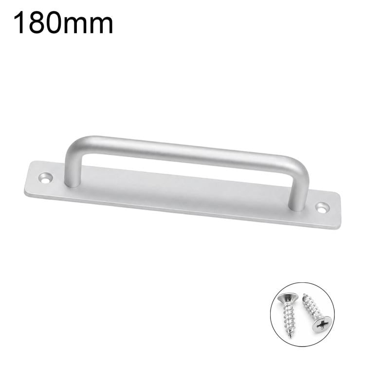Silver cabinet pull handle, 180mm, with mounting screws and base plate