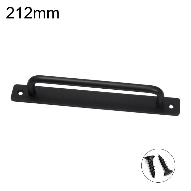 Black cabinet pull handle, 212mm, with mounting screws and base plate