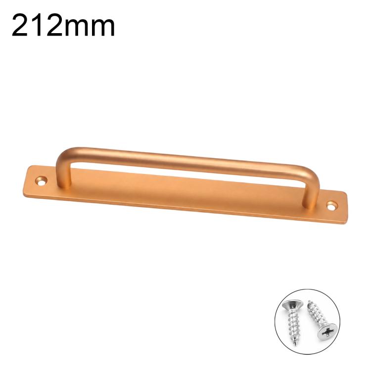 Gold cabinet pull handle, 212mm, with mounting screws and base plate