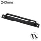Black aluminum furniture pull handle, 243mm length with mounting holes and screws