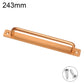 Gold aluminum furniture pull handle, 243mm length with mounting holes and screws