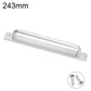 Silver aluminum furniture pull handle, 243mm length with mounting holes and screws