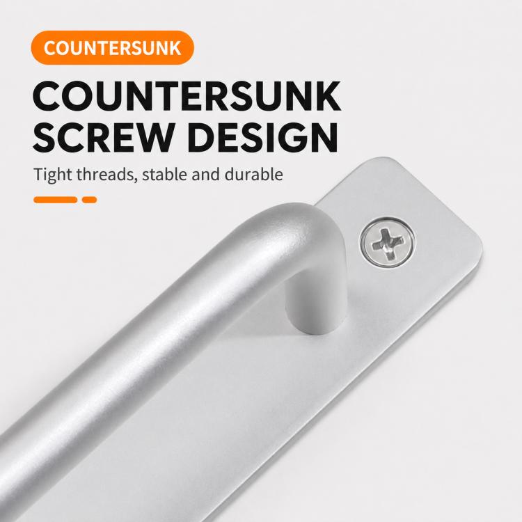 Silver aluminum pull handle with countersunk screw head, 243mm