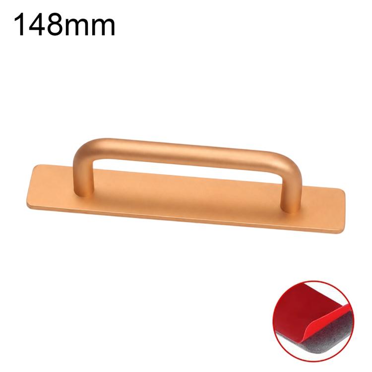 Gold aluminum furniture pull handle, 148mm, U-bar grip on rectangular base plate