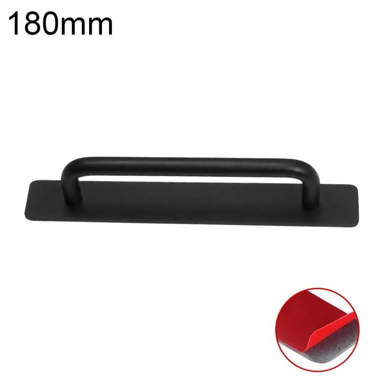 Black aluminum furniture pull handle, 180mm, U-bar grip on rectangular base plate