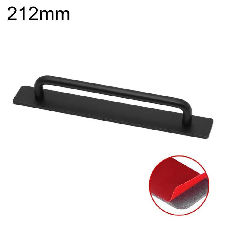 Black aluminum furniture pull handle, 212mm, U-bar grip on rectangular base plate