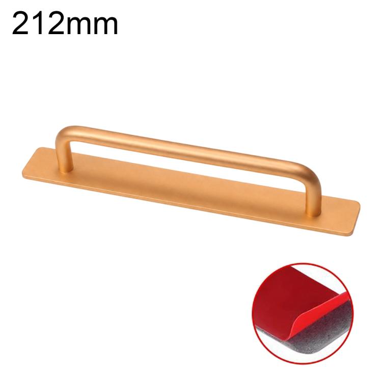 Gold aluminum furniture pull handle, 212mm, U-bar grip on rectangular base plate