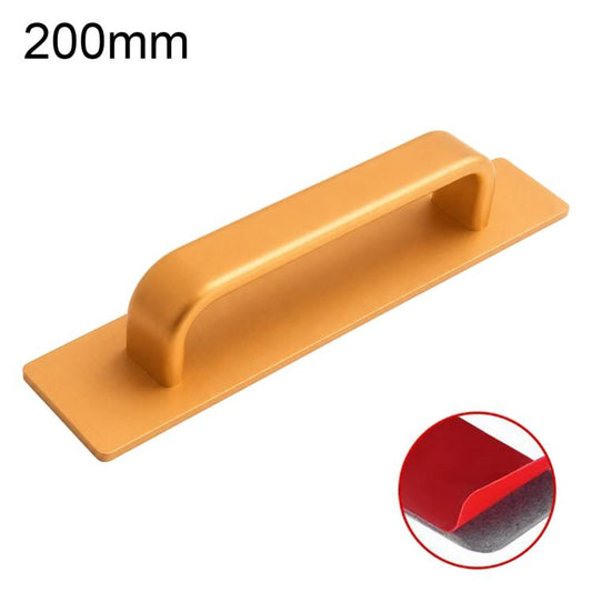 Gold-toned 200mm surface-mount aluminum pull handle with rounded base plate