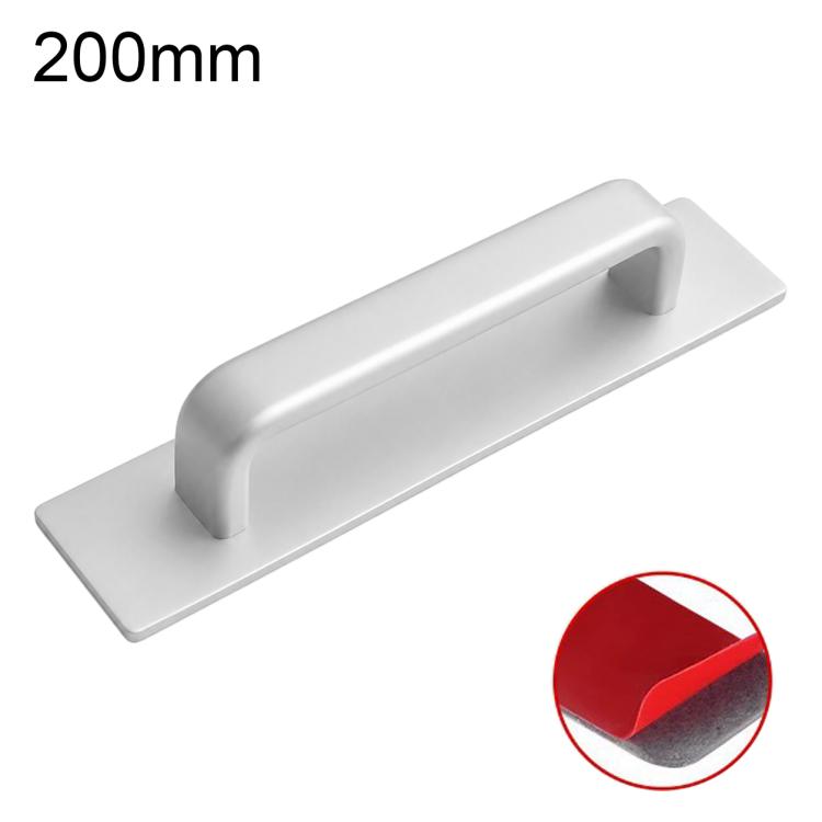 Light grey 200mm surface-mount aluminum pull handle with rounded base plate