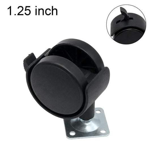1.25-inch swivel caster with locking plate, black rubber wheel, metal mounting plate