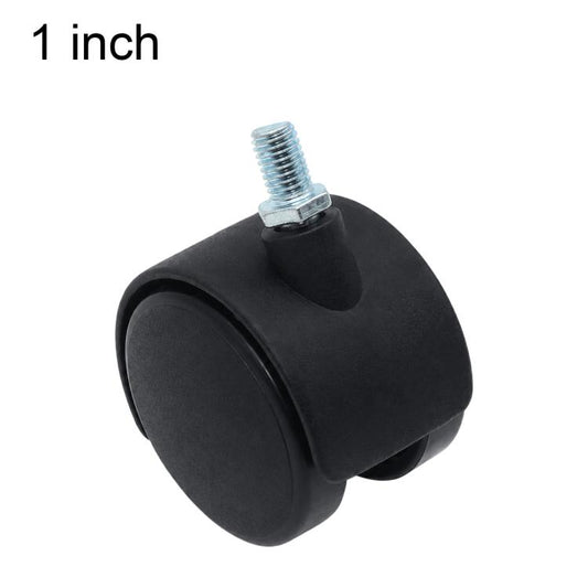 1 inch black swivel caster with threaded stem, single wheel on metal bolt