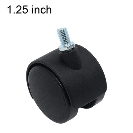 1.25 inch black swivel caster with threaded stem, single wheel and bolt