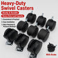 Pack of black swivel casters with metal mounting plates, includes brake models
