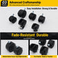 Black swivel casters with metal plates and threaded stems, several sizes shown