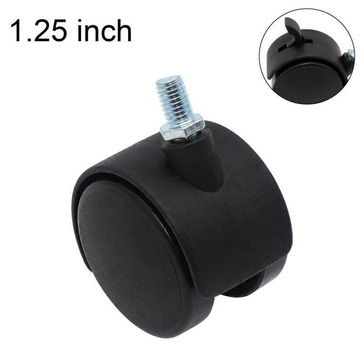 Black swivel caster wheel with threaded stem, 1.25 inch
