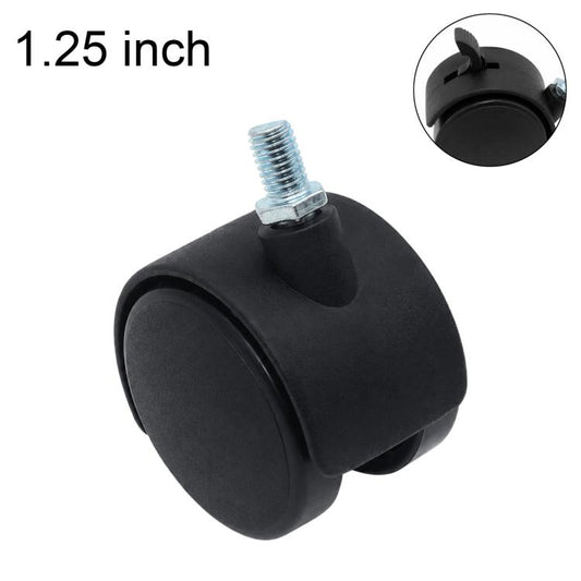 Black swivel caster wheel with threaded stem, 1.25 inch