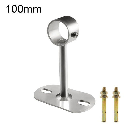 100mm stainless steel flange-mount rod hanger bracket, fits 25mm round tube, with screws.