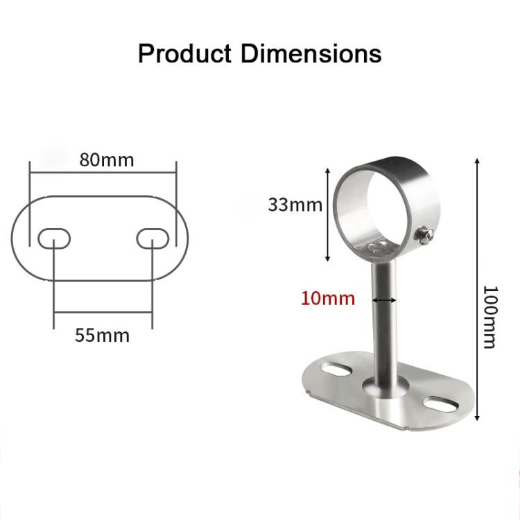 Stainless steel flange-mount bracket for 32mm drying rod, with base and mounting screws