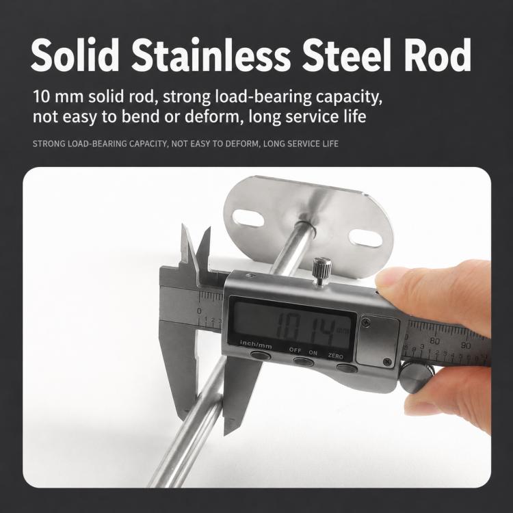 Stainless steel flange-mount bracket for 32mm round drying rod, measuring close-up