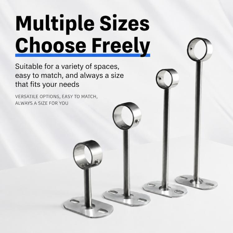 Stainless steel flange-mount rod brackets in multiple heights, round base plates
