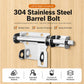 304 stainless steel barrel bolt latch with mounting bracket and striker plate.