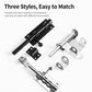 Set of stainless and black slide bolt latches with mounting plates and hardware.
