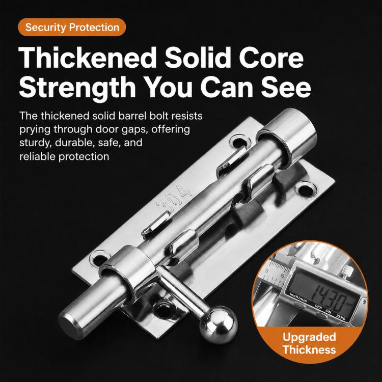 Stainless steel thickened barrel bolt latch with sliding core and release lever.