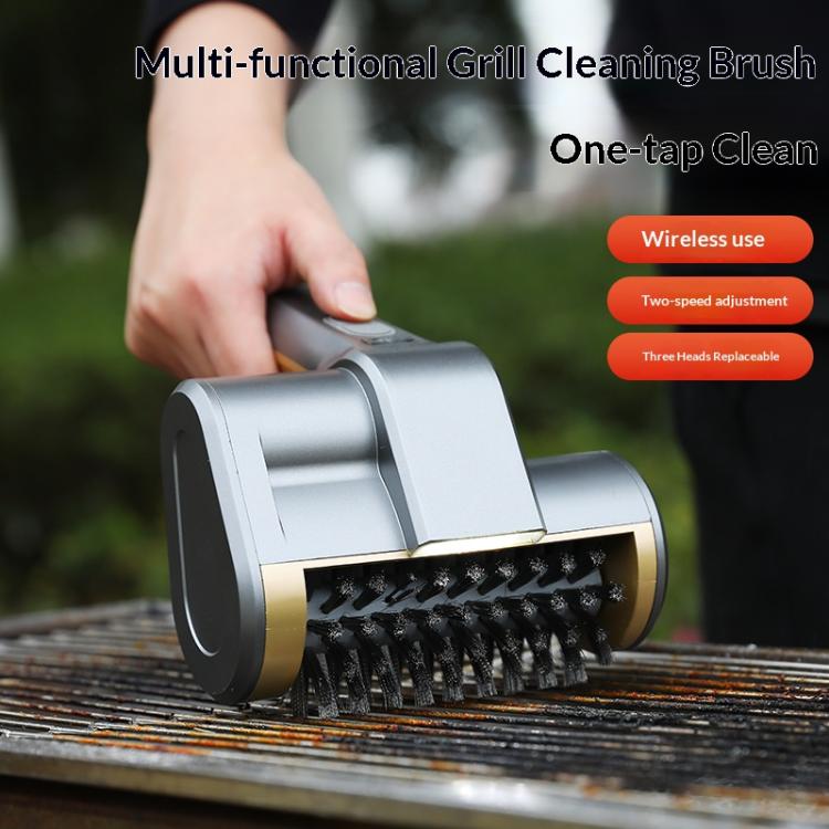 Electric grill cleaning brush with rotating black bristle drum for grill grate cleaning