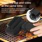 Black electric BBQ cleaning brush scrubbing a grill grate with bristle head