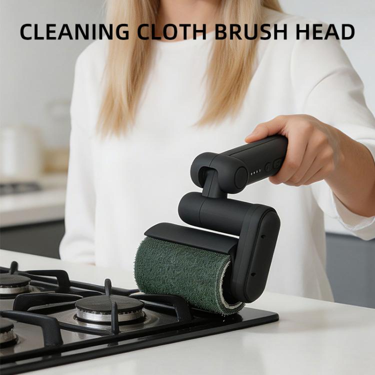 Black cleaning cloth brush head with green cloth pad attachment for scrubbing