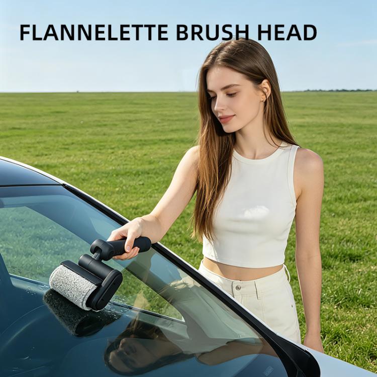 Black flannelette brush head attachment with gray pad for gentle surface cleaning