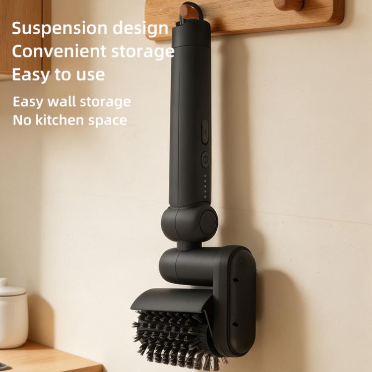 Black electric BBQ brush with hanging hook and bristle head for wall storage